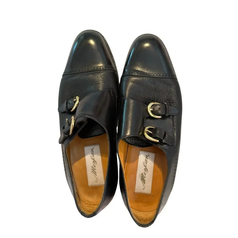 MEZLAN Men's Soft Black Leather Buckle Up Portofino Cap Toe Dress Shoes Size 8.5